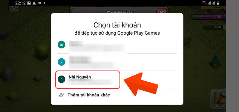 Chọn tài khoản muốn đăng nhập